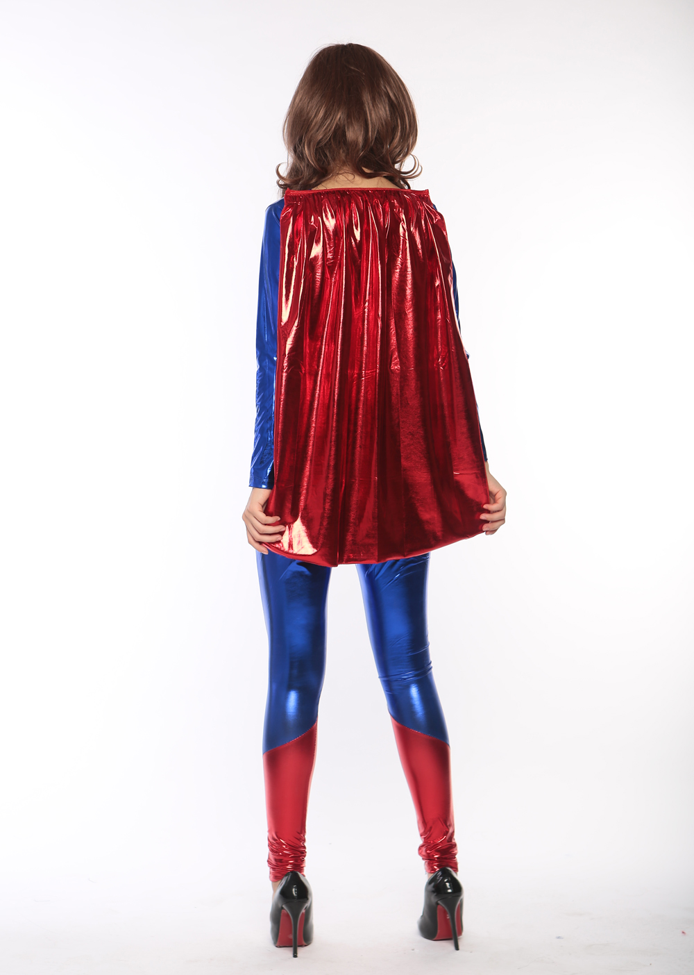 F1734 cosplay supergirl  catsuit costume,it comes with bodysuit with cape